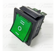 Переключатель с подсветкой IRS-203-1B6-G ON-OFF-ON (15A 250VAC) 6P, зеленая клавиша