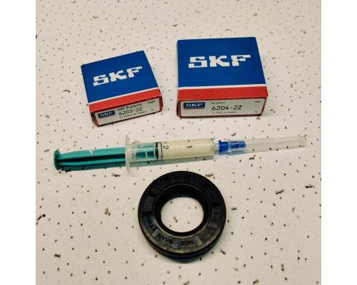 Ремкомплект бака стиральных машин Индезит, Аристон SKF France подшипники 6203 + 6204 + сальник 25*47*10 SKL + смазка 2 мл