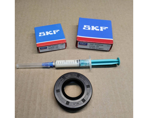 Ремкомплект бака Samsung. Dexp, подшипник SKF France 6203 2Z + 6204 2Z + сальник бака WLK 25*50.55*10/12 + смазка 2мл