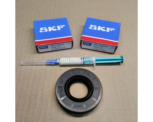Ремкомплект бака стиральных машин Bosch Maxx, подшипник SKF France 6204 2Z + 6205 2Z + сальник бака 28*62*10/12 TCY + смазка 2мл