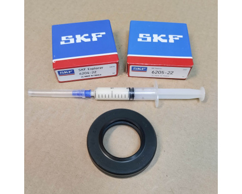 Ремкомплект бака стиральных машин Candy, Hansa подшипники SKF France 6204 2Z + 6205 2Z + сальник бака 30х52х11/12,5 + смазка 2 мл