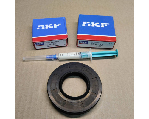 Ремкомплект бака стиральных машин LG подшипник SKF France 6205 2Z + 6206 2Z + сальник бака 37x76x9.5/12 GP + смазка для сальника 2 мл